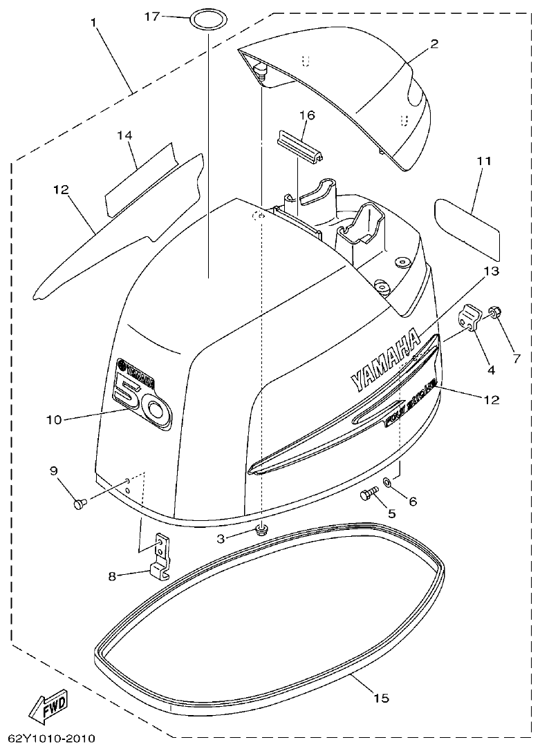 Yamaha F50A, FT50B TOP COWLING parts diagram